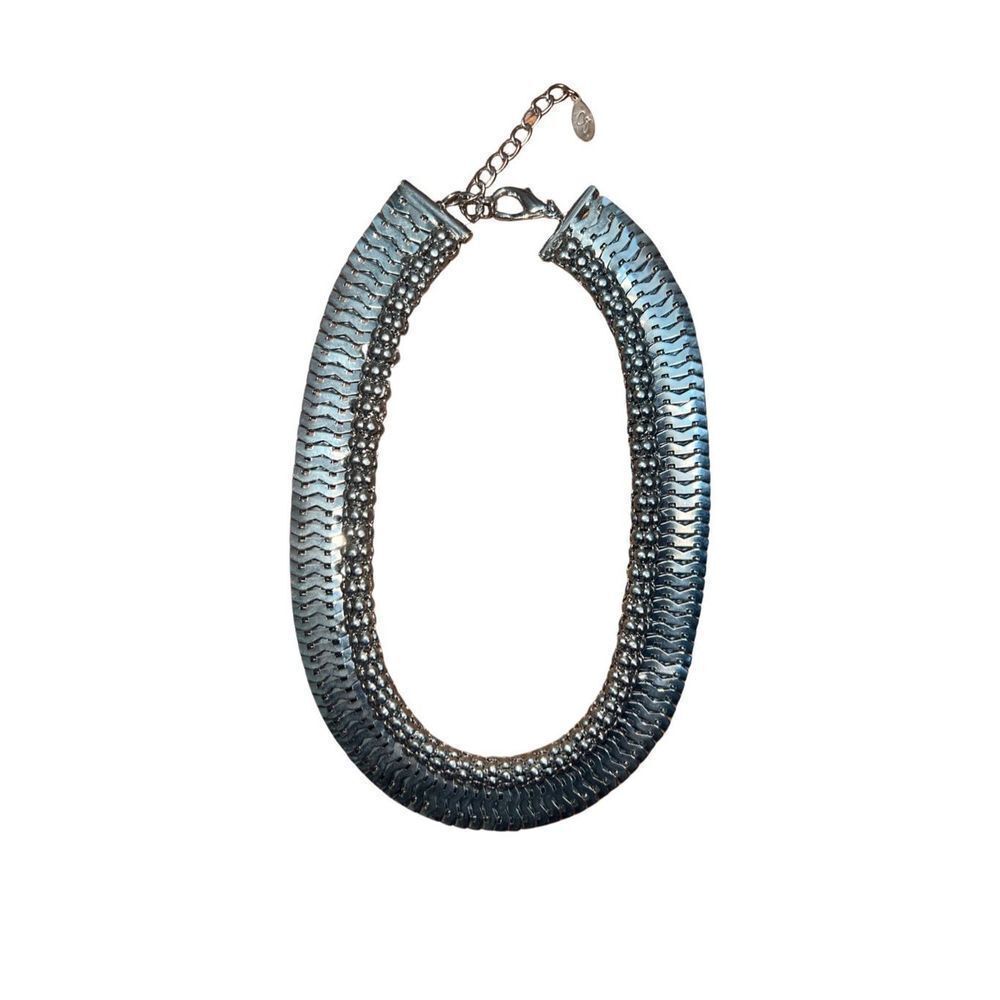 Vintage CG Antique Finish Metal Necklace Chain Ethnic Choker Silver Jewelry